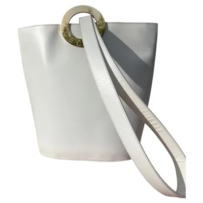Pre-owned Celine Rare 1990s C�line Logo Ring Bucket Bag In White Leather � Documented Design