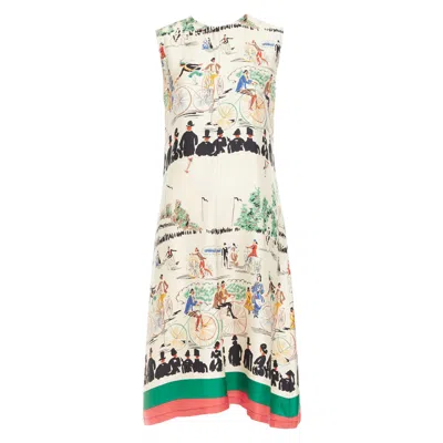Pre-owned Celine Rare  Phoebe Philo Cream Mulberry Silk Cyclist Print Dress Fr38 M In White