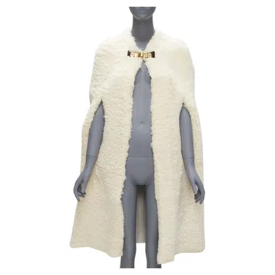 Pre-owned Celine Rare Old  Phoebe Philo 2010 Runway Gold Buckle Cream Shearling Cape Fr36 In White
