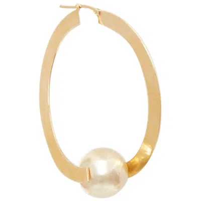 Pre-owned Celine Rare Old  Phoebe Philo Flat Hoop Faux Pearl Brass Hoop Pin Earring Pair In Multi