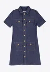 Celine Raw Wash Denim Mini Shirt Dress