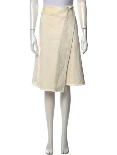 Pre-owned Celine Raw-edge Trim Midi Length Skirt In White