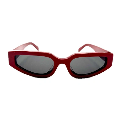 Celine Rectangle Framed Sunglasses In Shiny Red / Smoke