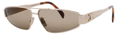 Celine Rectangular Metal Acetate Sunglasses In 28e - Shiny Rose Gold / Brown