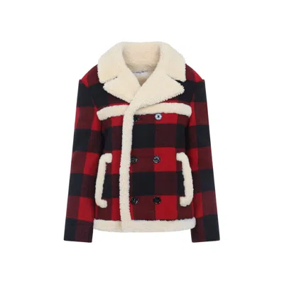 CELINE CELINE RED AND BLACK CABAN SHEARLING WOOL JACKET