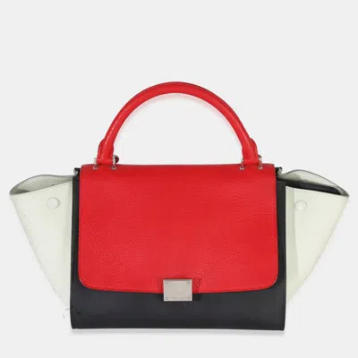Pre-owned Celine Red Black White Grained Calfskin Small Trapeze Bag