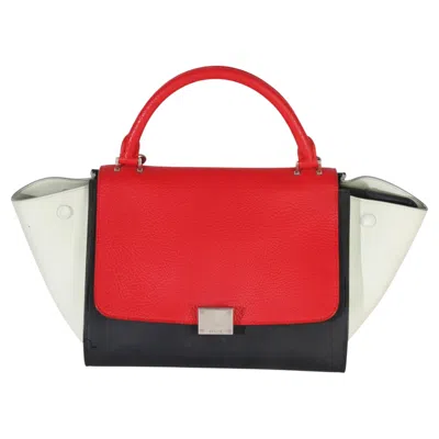 Pre-owned Celine Red Black White Grained Calfskin Small Trapeze Bag