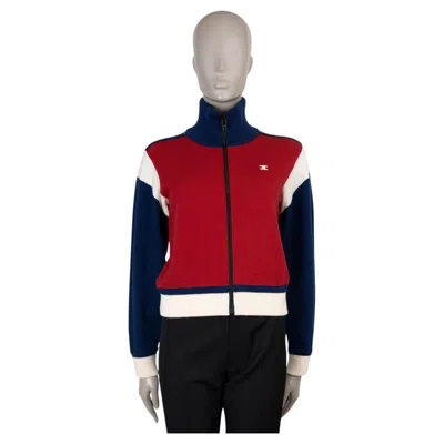 Pre-owned Celine Red Blue White Wool 2023 Jersey Zip Ski Track Jacket Xs