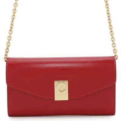Pre-owned Celine Red Color Leather Chain/shoulder Wallet ()