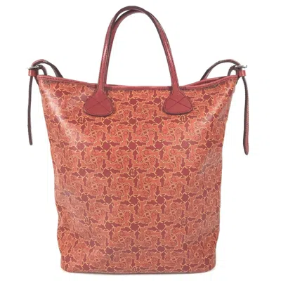 Pre-owned Celine Red Color Leather Coated Canvas Shoulder Bag Tote Bag ()