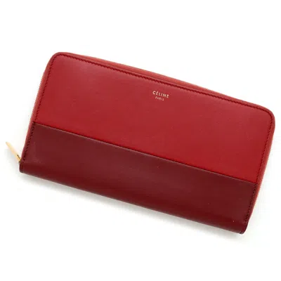 Pre-owned Celine Red Color Leather Long Wallet (bi-fold) ()