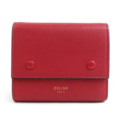 Pre-owned Celine Red Color Leather Wallet (tri-fold) ()