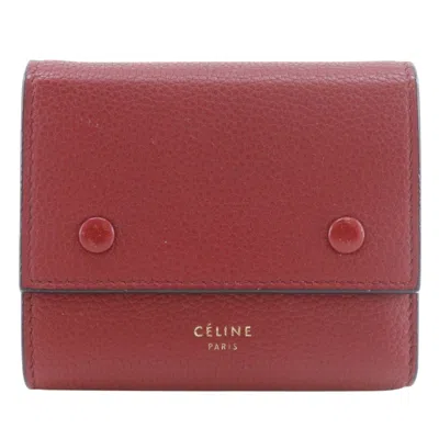 Pre-owned Celine Red Color Leather Wallet (tri-fold) ()