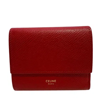 Pre-owned Celine Red Color Leather Wallet (tri-fold) ()