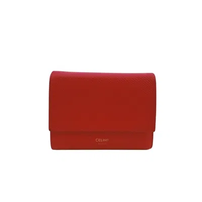Pre-owned Celine Red Color Leather Wallet (tri-fold) ()