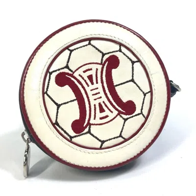 Pre-owned Celine Red Color White Yellow Leather Coin Purse/coin Case ()