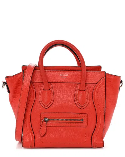 Celine Red Drummed Leather Nano Luggage (authentic )