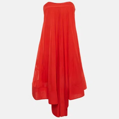 Pre-owned Celine Red Jersey Strapless Midi Dress S