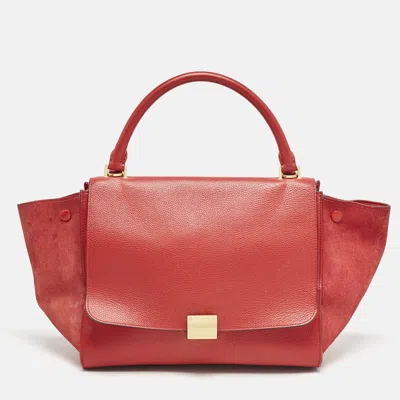 Pre-owned Celine Red Leather And Suede Medium Trapeze Top Handle Bag