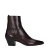 Celine Red Leather Ankle Boots In Brown