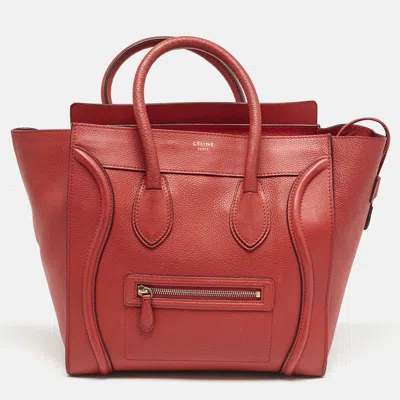Pre-owned Celine Red Leather Mini Luggage Tote