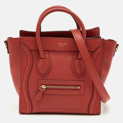 Pre-owned Celine Red Leather Nano Luggage Tote