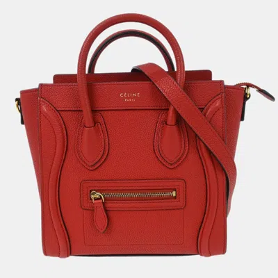 Pre-owned Celine Red Leather Nano Luggage Tote Handbag
