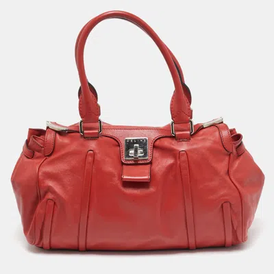 Pre-owned Celine Red Leather Turnlock Flap Satchel