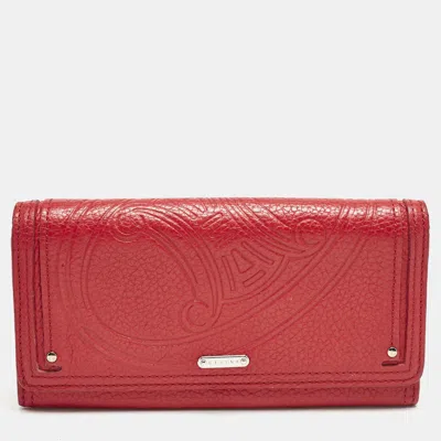 Pre-owned Celine Red Logo Embossed Leather Continental Flap Wallet