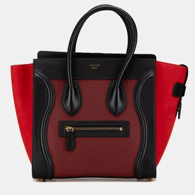 Pre-owned Celine Red Micro Tricolor Calfskin Luggage Tote