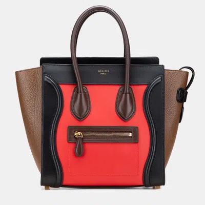 Pre-owned Celine Red Micro Tricolor Leather Luggage Tote