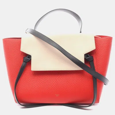 Pre-owned Celine Red Mini Tricolor Grained Calfskin Belt Bag