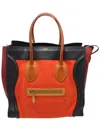 Celine Red Orange Black Canvas And Leather Tricolor Micro Luggage Tote Bag  (authentic Pre-loved)