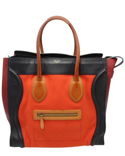Celine Red Orange Black Canvas And Leather Tricolor Micro Luggage Tote Bag  (authentic Pre-loved)