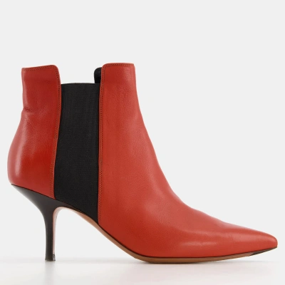Pre-owned Celine Red Pointed Ankle Boots With Kitten Heel Eu 36.5