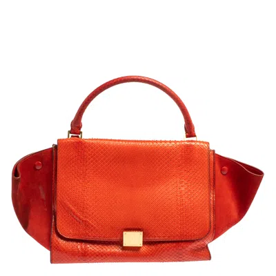 Pre-owned Celine Céline Red Python And Suede Medium Trapeze Top Handle Bag