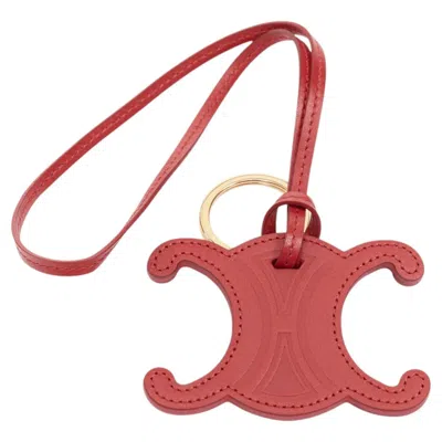 Pre-owned Celine Red Smooth Calfskin Triomphe Gold Hardware Keyring Bag Charm