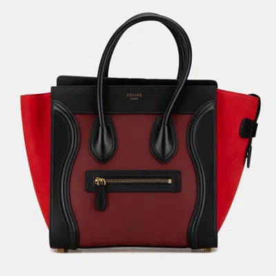 Pre-owned Celine Red Tricolor Calfskin Microluggage Tote