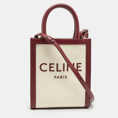 Pre-owned Celine Red/natural Canvas And Leather Mini Vertical Cabas Tote