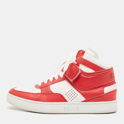 Pre-owned Celine Red/white Leather High Top Sneakers Size 38
