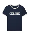 Celine Regular T-shirt In Cotton Jersey In Washed White/navy Blue