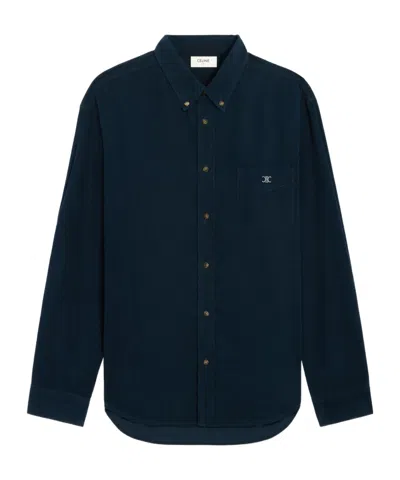 Celine Relaxed Shirt In Corduroy In Blue