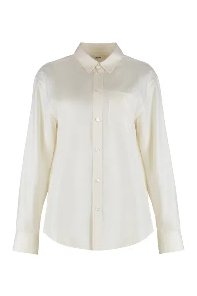 Celine Loose Shirt In Silk Twill In Neutral