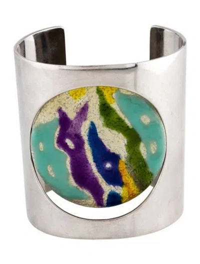 Pre-owned Celine Resin Multi-colored Cuff Bracelet, 6" In Blue