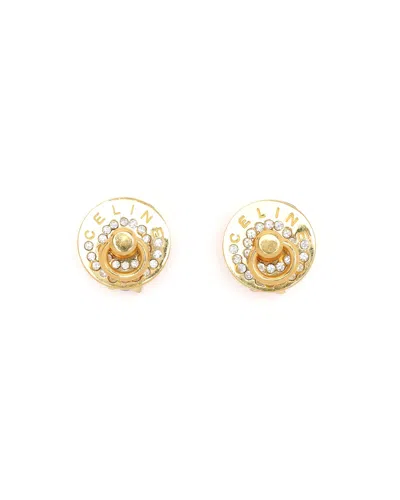 Celine Céline Rhinestone Clip-on Earrings In Gold