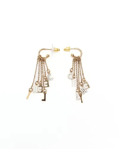Pre-owned Celine Céline Rhinestone Dangling Earrings In Gold