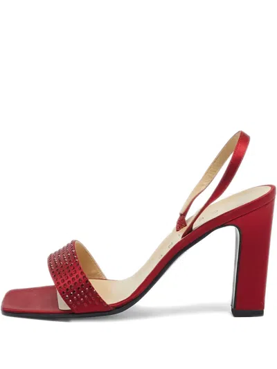 Pre-owned Celine Rhinestone-embellished Heeled Sandals In Red