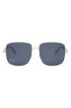 Celine Triomphe Crystal-embellished Square-frame Silver-tone Sunglasses In Shiny Palladium / Blue