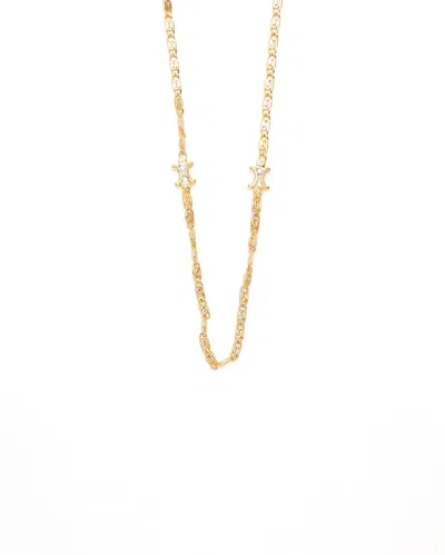 Celine Céline Rhinestone Triomphe Gold Chain Necklace