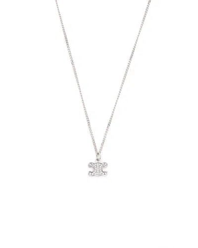 Celine Céline Rhinestone Triomphe Necklace In Metallic